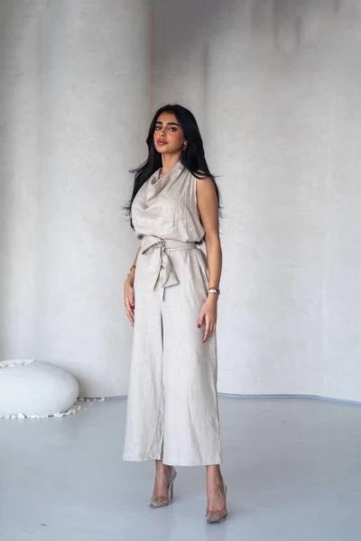 Linen jumpsuit in beige 1069 Light Beige